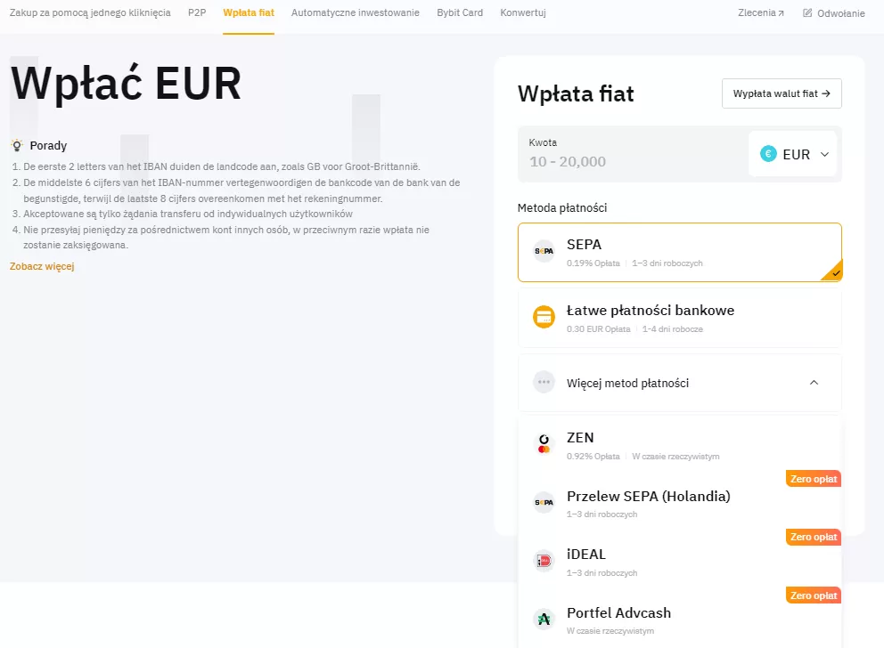 Bybit wpłata EUR