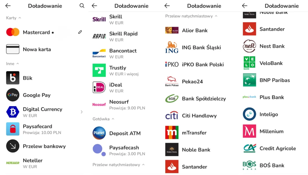 metody doładowania konta zen